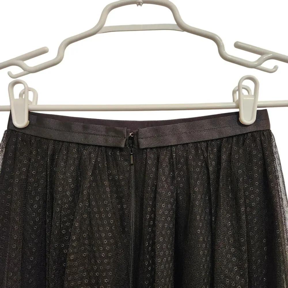 Needle & Thread Black Back Zip Below The Knee A-Line Dotted Tulle Midi Skirt 0